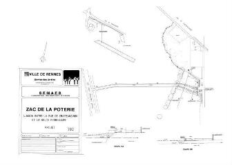 1 vue - Lié à 1724 W 157 - Plan en noir et blanc n° EV_1434 de la ZAC Poterie, liaison rue de Chateaugiron et halte ferroviaire Poterie, projet. (ouvre la visionneuse)