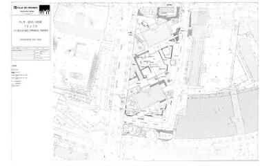 1 vue - Lié à 1724 W 158 - Plan en noir et blanc n° EV_1440 des HLM Gros-Chêne, T12 et T13, 1-3 boulevard Emmanuel-Mounier, traitements des sols. (ouvre la visionneuse)