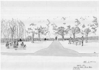 1 vue - Lié à 1875 W 16 - Esquisse en noir et blanc n° EV_0313 du square Antoine-Jagu, vue n° 2. (ouvre la visionneuse)