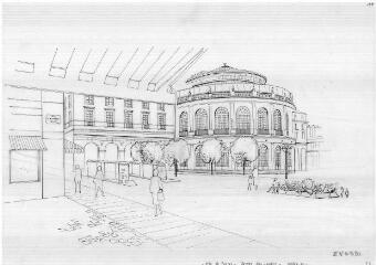 1 vue - Lié à 1875 W 32 - Esquisse en noir et blanc n° EV_0520 de l\'aménagement de la place de la Mairie. (ouvre la visionneuse)