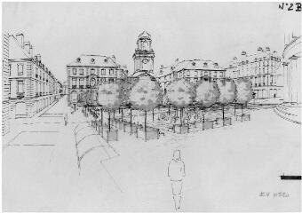 1 vue - Lié à 1875 W 32 - Esquisse en noir et blanc n° EV_0520 de l\'aménagement de la place de la Mairie, vue n° 2 B. (ouvre la visionneuse)