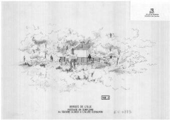 1 vue - Lié à 1875 W 44 - Esquisse en noir et blanc n° EV_0775 des berges de l\'Ille, allée Guillaume-Chauvin, vue n° 2. (ouvre la visionneuse)