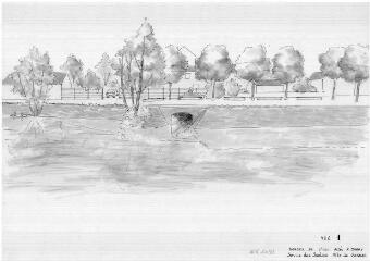 1 vue - Lié à 1875 W 50 - Esquisse en noir et blanc n° EV_1051 des berges de l\'Ille, allée Alfred-Jarry, vue n° 1. (ouvre la visionneuse)
