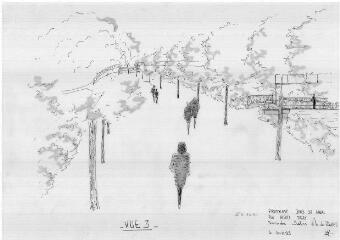 1 vue - Lié à 1875 W 50 - Esquisse en noir et blanc n° EV_1051 de la promenade, bords du canal, allée Alfred-Jarry, vue n° 3. (ouvre la visionneuse)