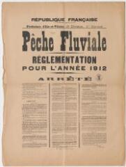1 vue - I68 - Pêche fluviale : réglementation pour l\'année 1912 (ouvre la visionneuse)