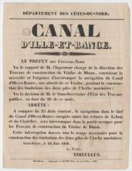 1 vue - Canal d\'Ille-et-Rance : arrêté [de navigation pendant les travaux du viaduc de Dinan] (ouvre la visionneuse)