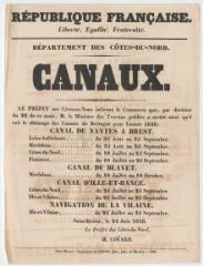 1 vue - Canaux [de Bretagne] : arrêté [de chômage de navigation pour l\'année 1848] (ouvre la visionneuse)