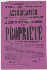 1 vue - 1M55 - Adjudication d\'une propriété [...] à l\'angle du faubourg de Nantes [...] et de la route de Redon [10 août 1885] (ouvre la visionneuse)