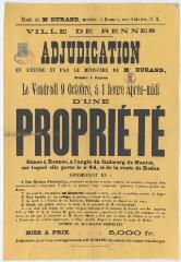 1 vue - 1M55 - Adjudication d\'une propriété [...] à l\'angle du faubourg de Nantes [...] et de la route de Redon [9 octobre 1885] (ouvre la visionneuse)