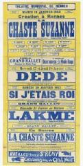 1 vue - Lié à 3 R 106 - Théâtre municipal de Rennes. Mardi 16 janvier 1923. Création à Rennes. La chaste Suzanne (...) Dédé (...) Si j\'étais Roi (...) Lakmé (ouvre la visionneuse)